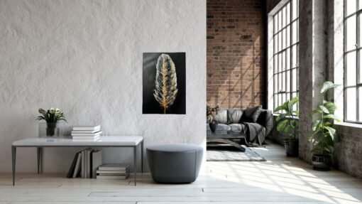 Black touch Feather gold silver elegant paint structured - Image 2
