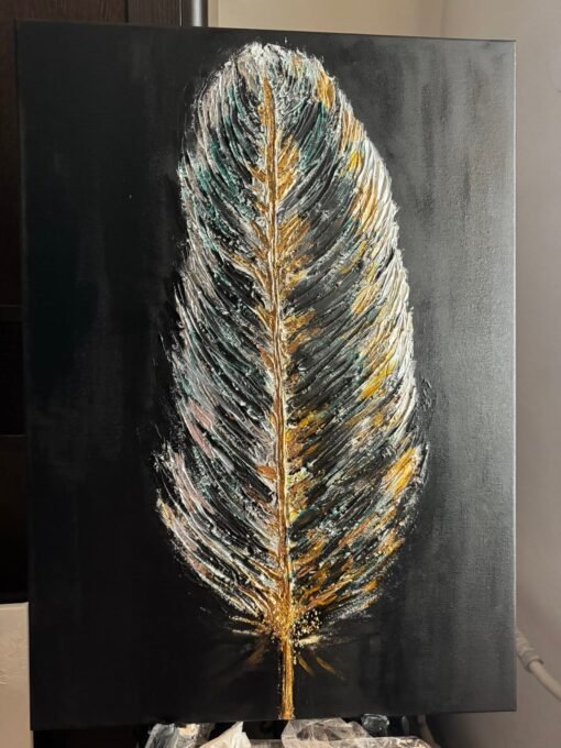 Black touch Feather gold silver elegant paint structured - Image 3