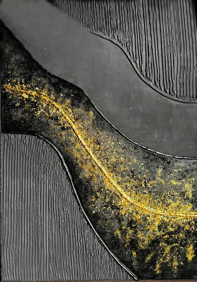 Black touch Abstract gold elegant painting structured - Image 3