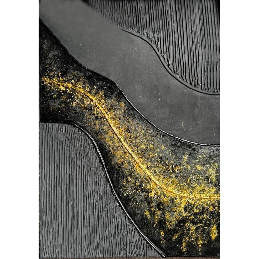 obraz black gold abstract structured paint 2