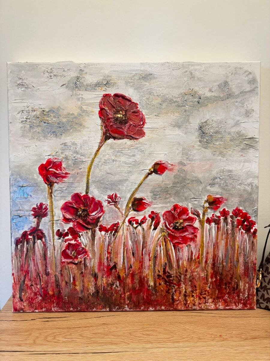 Red flower wind gold silver elegant paint structured - Image 3