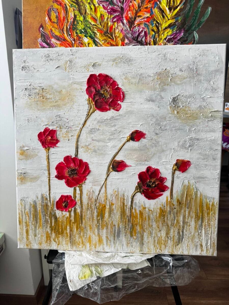 Red flower wind gold silver elegant paint structured - Image 4
