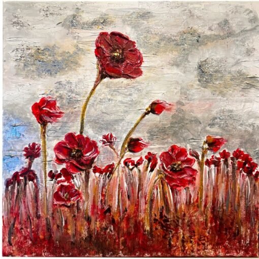 Red flower wind gold silver elegant paint structured