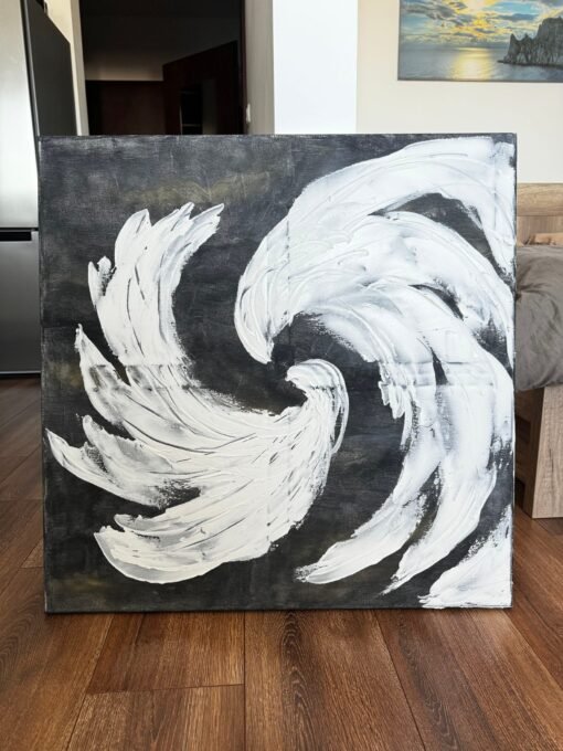 Connection Abstract grey white wall art painting structured - Image 4