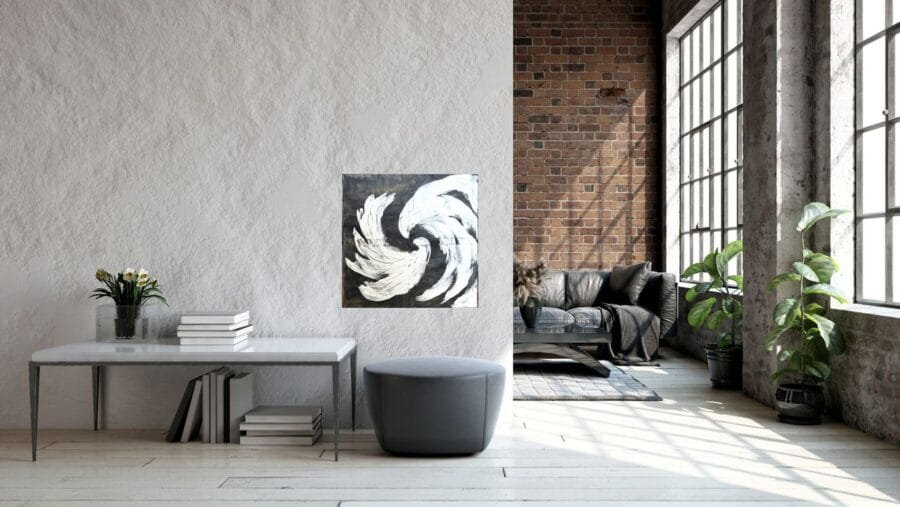 Connection Abstract grey white wall art painting structured