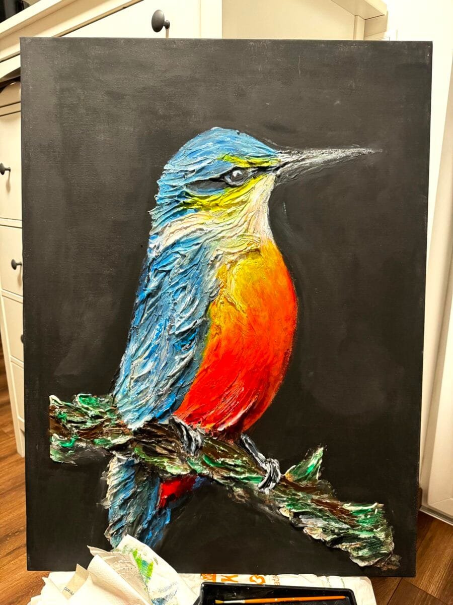 bird colorfull black naturee structured painting artieboo 2