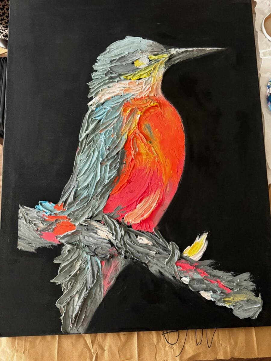 bird colorfull black naturee structured painting artieboo