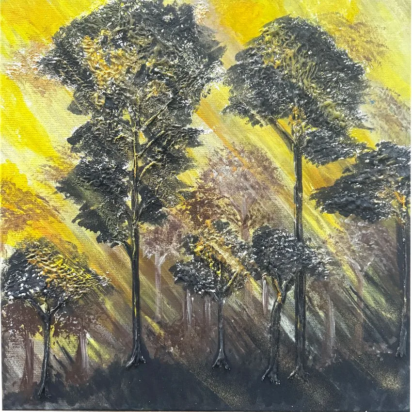 Forest sunrise gold black elegant paint structured