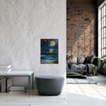 Moonlight on the sea nature paint structured 3D wall art