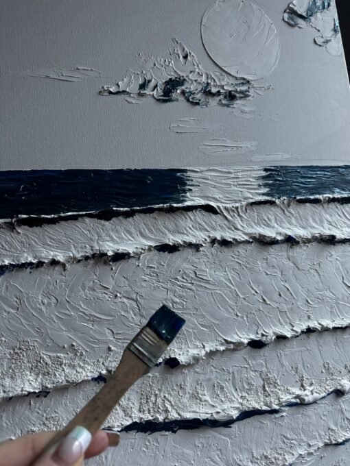 Moonlight on the sea nature paint structured 3D wall art - Image 4