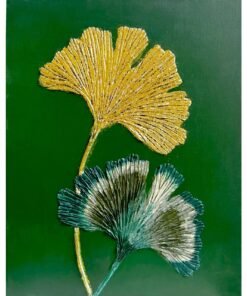 Ginko Leafs nature green gold paint structured 3D textured art