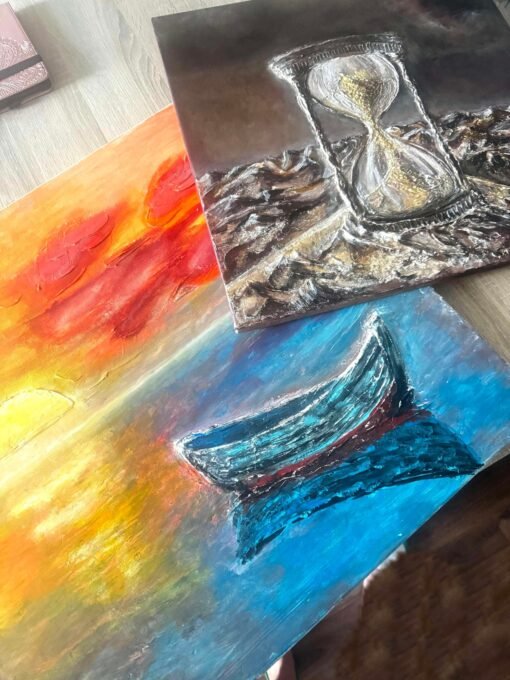 Handmade textured art painting Boat on the sea Relax - Image 3