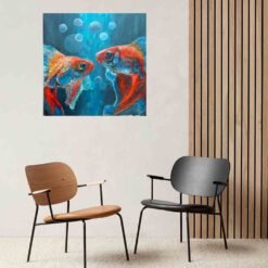 Handmade 3D textured art painting Fish couple sea