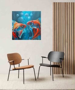 Handmade 3D textured art painting Fish couple sea