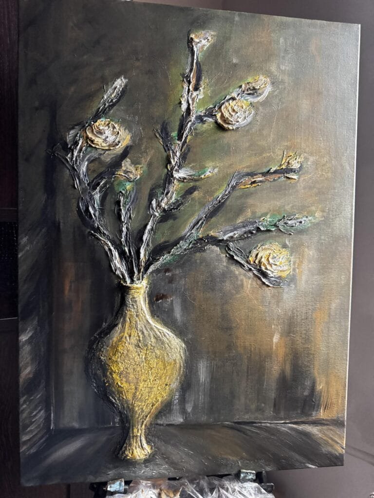 3D handmade wall art acrylic paint Old vase retro structured