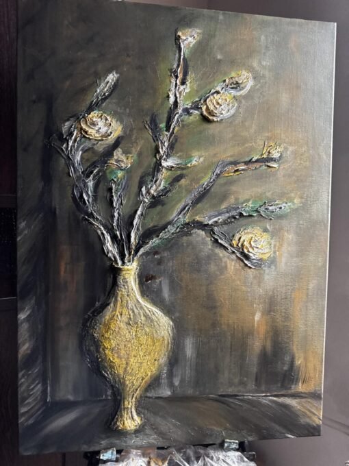 3D handmade wall art acrylic paint Old vase retro structured