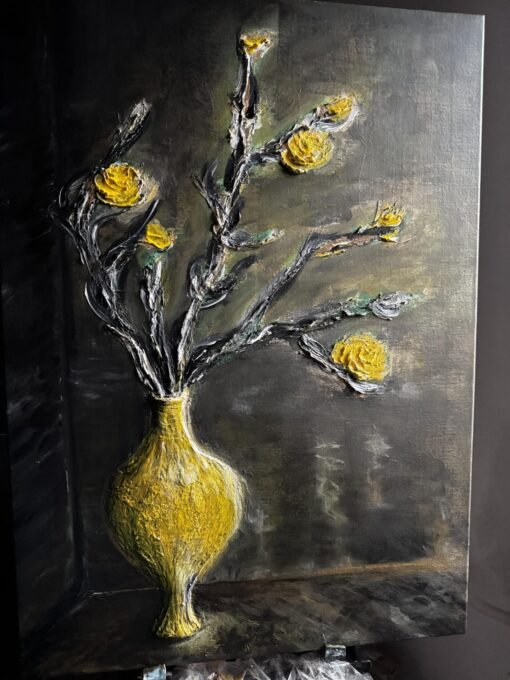 3D handmade wall art acrylic paint Old vase retro structured - Image 4