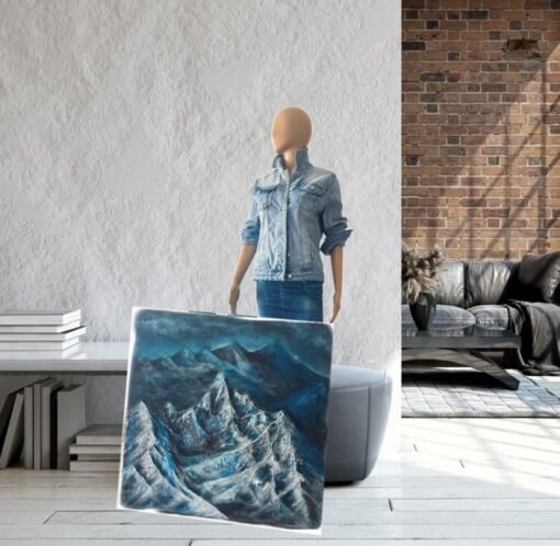 Handmade paint 3D textured art painting mountain nature 60x60 - Image 2