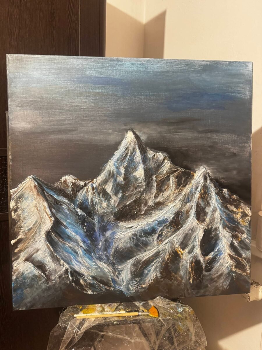 Handmade paint 3D textured art painting mountain nature 60x60 - Image 6