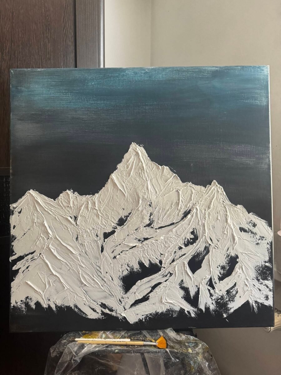 Handmade paint 3D textured art painting mountain nature 60x60 - Image 7