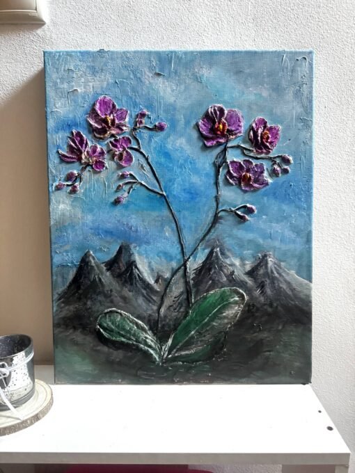 Wall art painting orchid nature structured 3D textured art