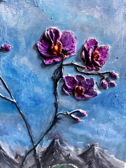 Wall art painting orchid nature structured 3D textured art - Image 2