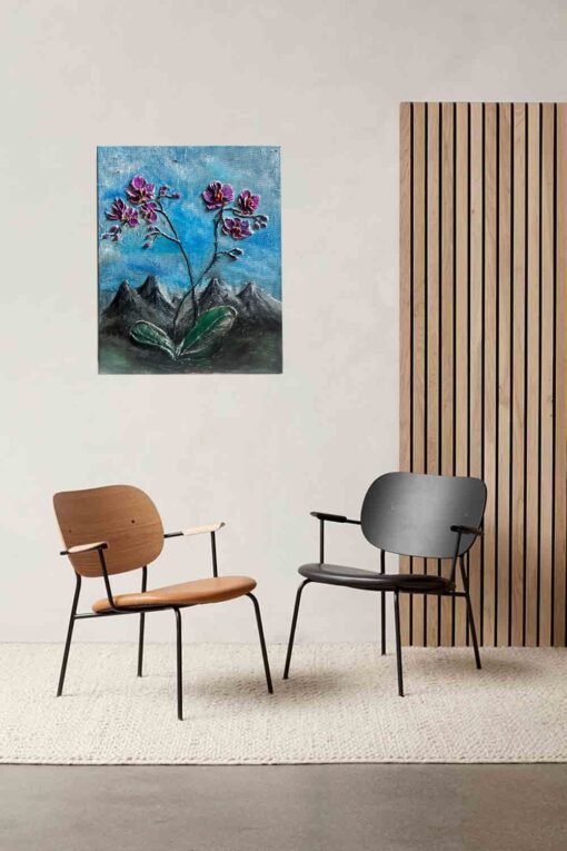 Wall art painting orchid nature structured 3D textured art