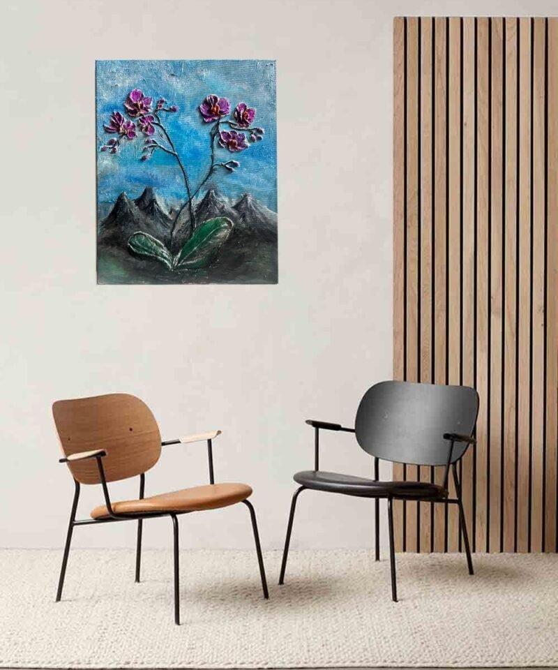 Wall art painting orchid nature structured 3D textured art