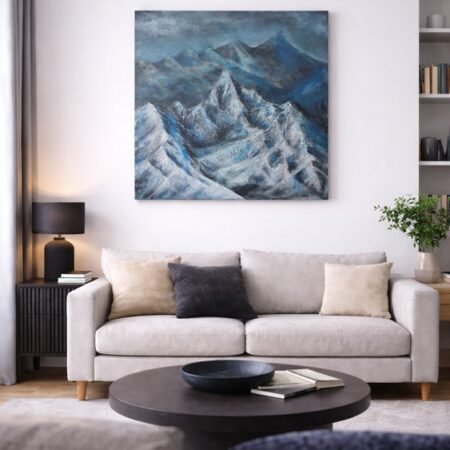 Handmade paint 3D textured art painting mountain nature 60x60