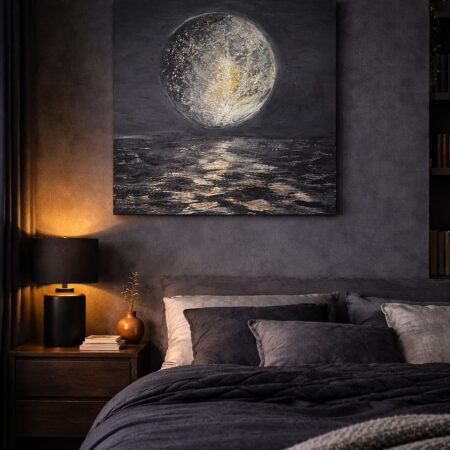 Moonlight Handmade textured art painting universe