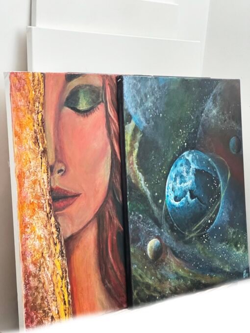 Handmade wall art painting structured women Renata gold