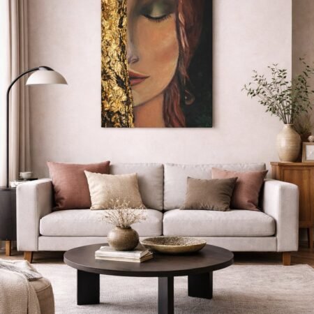 Handmade wall art painting structured women Renata gold