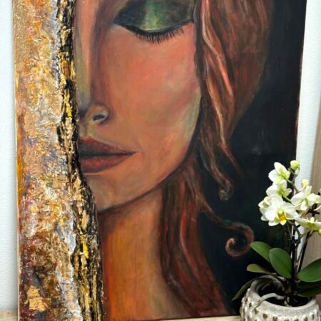Handmade wall art painting structured women Renata gold