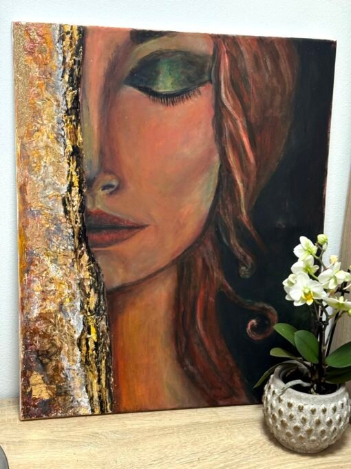 Handmade wall art painting structured women Renata gold