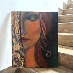 Handmade wall art painting structured women Renata gold