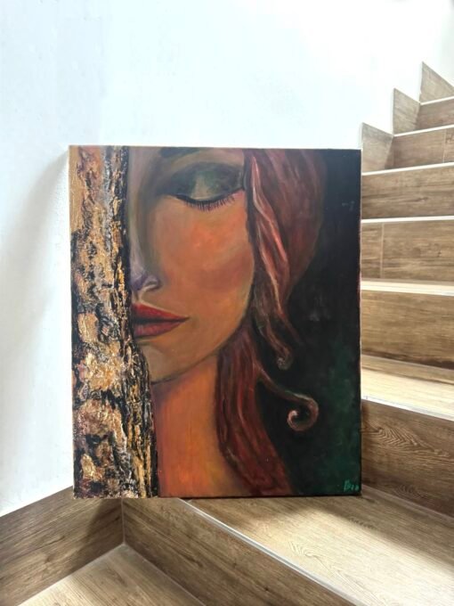 Handmade wall art painting structured women Renata gold