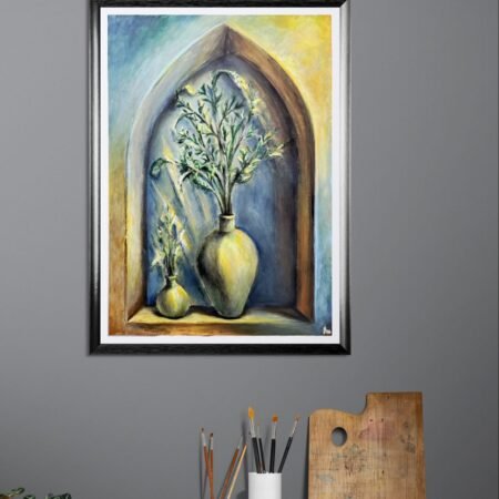 Handmade painting art original saint warm gold light