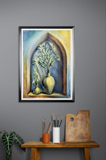 Handmade painting art original saint warm gold light