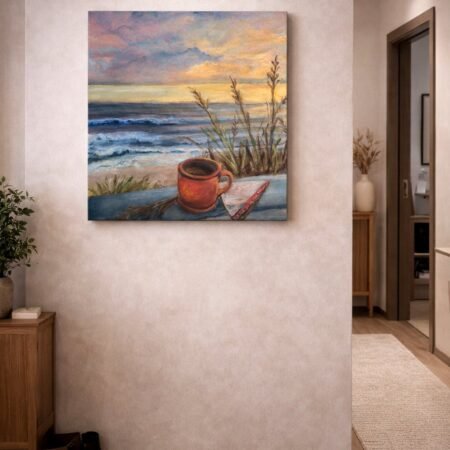 Sunset Sea Relax hand painted canvas handmade 50x50cm